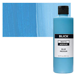 Blick Matte Acrylic - Blue Medium, 8 oz bottle and swatch