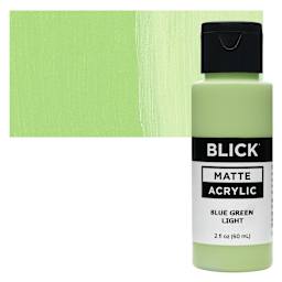 Blick Matte Acrylic - Blue Green Light, 2 oz bottle and swatch