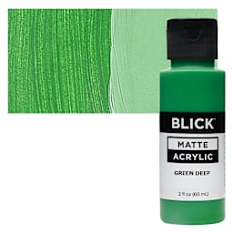 Blick Matte Acrylic - Green Deep, 2 oz bottle and swatch