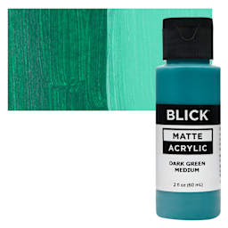 Blick Matte Acrylic - Dark Green Medium, 2 oz bottle and swatch