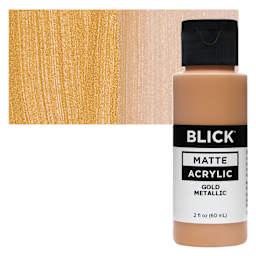 Blick Matte Acrylic - Gold Metallic, 2 oz bottle and swatch