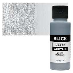 Blick Matte Acrylic - Silver Metallic, 2 oz bottle and swatch