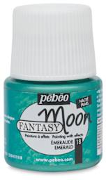 Pebeo Fantasy Moon Paints - Closeup of 45 ml bottle of Emerald Paint 
