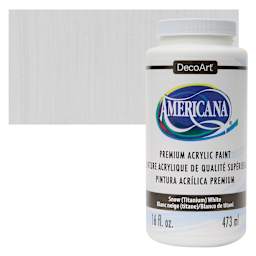 DecoArt Americana Acrylic Paint - Snow (Titanium) White, 16 oz bottle and swatch
