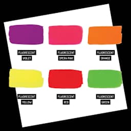 Set content color list. Fluorescent Violet, Fluorescent Opera Pink, Fluorescent Orange, Fluorescent Yellow, Fluorescent Red, Fluorescent Green.