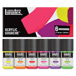Liquitex Acrylic Gouache - Set of 6, Fluorescents, 59 ml, contents and packaging