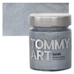 Tommy Art Mineral Paint - Silver (Metallic), 140 ml jar and swatch