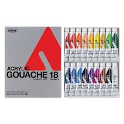 Holbein Acrylic Gouache - Set of 18, Assorted Colors, 12 ml Tubes
