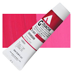 Holbein Acrylic Gouache - Crimson, 40 ml tube and swatch