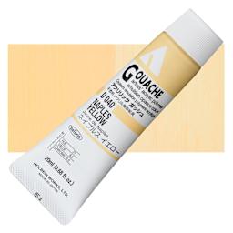 Holbein Acrylic Gouache - Naples Yellow, 20 ml tube and swatch