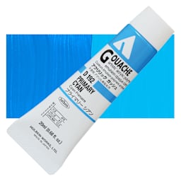 Holbein Acrylic Gouache - Primary Cyan, 20 ml tube and swatch