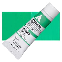 Holbein Acrylic Gouache - Emerald Green, 40 ml tube and swatch