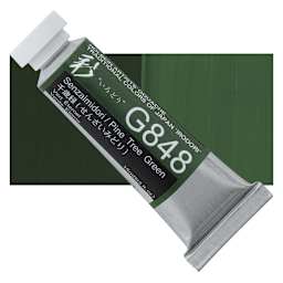 Holbein Irodori Artist Gouache - Pine Tree Green, 15 ml, Tube and swatch