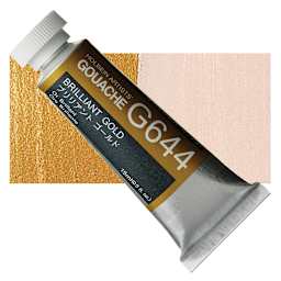 Holbein Artists' Gouache - Brilliant Gold, 15 ml tube and swatch