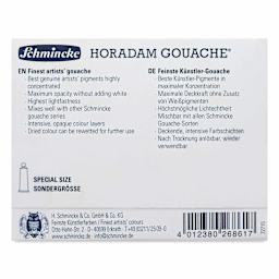 Back of package for BLICK Exclusive, Schmincke Horadam Artist Gouache - Set of 5, 5 ml