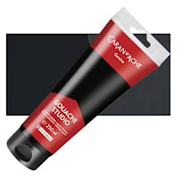 Caran d'Ache Studio Gouache - Black, 250 ml, Tube and swatch