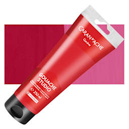 Caran d'Ache Studio Gouache - Carmine, 250 ml Tube and Swatch