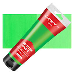 Caran d'Ache Studio Gouache - Fluorescent Yellow Green, 250 ml Tube and swatch