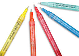 Derwent Paint Pens and Sets - 5 assorted markers uncapped in semicircle
