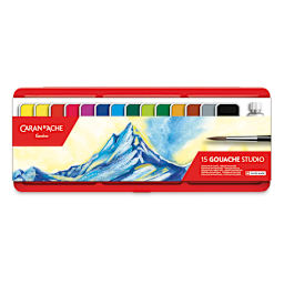 Caran d'Ache Gouache Studio Set - Set of 14 Pans w/White Tube w/ brush, View front cover