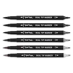 Brea Reese Dual Tip Brush Pens - 6 pc Grayscale colors shown in row