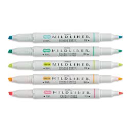 Zebra Mildliner Double Ended Creative Markers - Fluorescent Colors, Set of 5 (contents with caps off)