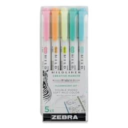 Zebra Mildliner Double Ended Creative Markers - Fluorescent Colors, Set of 5
