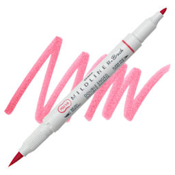 Zebra Mildliner Double Ended Brush Pen - Red, swatch and pen