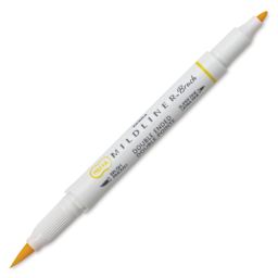 Zebra Mildliner Double Ended Brush Pen - Lemon Yellow, caps off