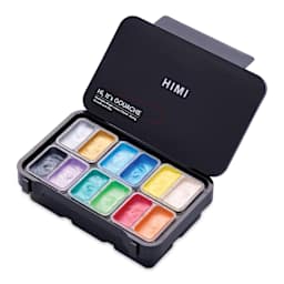 Himi Jelly Gouache Paint - Set of 12, Shiny Metallic, 12 g cups
