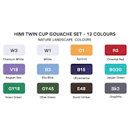 Himi Jelly Gouache Paint - Set of 12, Nature Landscape included colors