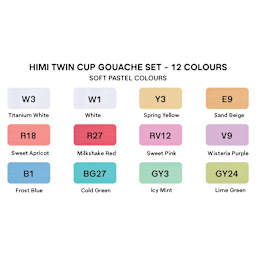 Himi Jelly Gouache Paint - Set of 12, Soft Pastel color swatches