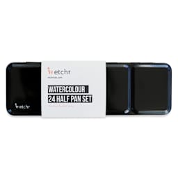 Etchr Half Pan Watercolors - Set of 24, Classic Colors, closed metal tin with label