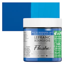 Lefranc Bourgeois Flashe Biobased Paint - Manganese Blue Hue, 75 ml jar and swatch