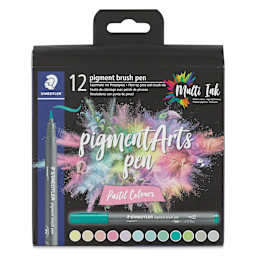 Staedtler Pigment Arts Brush Pens - Pastel Colors, Set of 12, front of the packaging