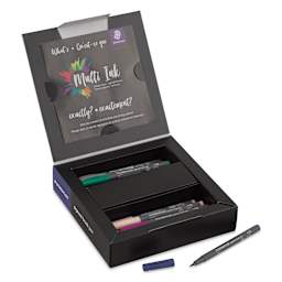 Staedtler Pigment Arts Brush Pens - Assorted Colors A, Set of 24, lid open and pen laid out