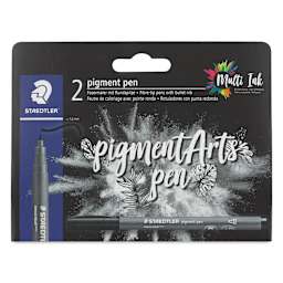 Staedtler Pigment Arts Pens - Intense Black, 1 mm, Bullet Tip, Pkg of 2, front of the packaging