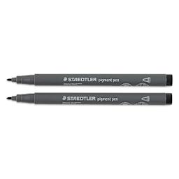 Staedtler Pigment Arts Pens - Intense Black, 1 mm, two bullet-tip pens laid out with no caps