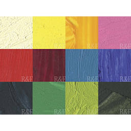 R&F Pigment Sticks - Set of 12 with Gessobord, Painter's Dozen, 38 ml, swatch grid