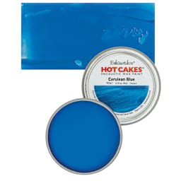 Enkaustikos Hot Cakes Encaustic Wax Paint - Cerulean Blue, 45 ml tin and swatch