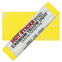 Enkaustikos Hot Sticks Encaustic Wax Paint - Cadmium Yellow Light, 13 ml stick and swatch