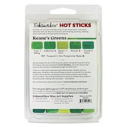Enkaustikos Hot Sticks Encaustic Paints - Set of 5, Keane's Greens, 13 ml back of package