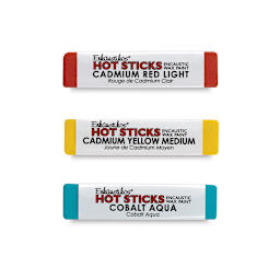 Enkaustikos Hot Sticks Encaustic Paint - Red, Yellow and Aqua sticks shown horizontally 