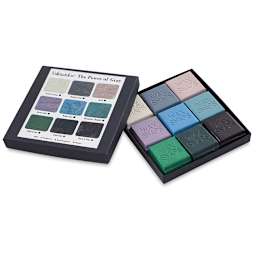 Enkaustikos Wax Snaps Encaustic Paints - The Power of Gray Set of 9 Shown with color chart.