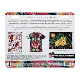 Jacquard Procion MX Fiber Reactive Cold Water Dye - Starter Set, Set of 4, 2/3 oz Jars (Back of packaging)