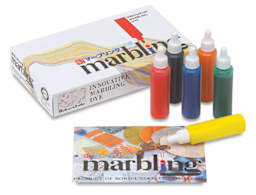 Aitoh Boku-Undo Suminagashi Marbling Inks - Set of 6, Assorted Colors, Bottles (Bottles shown with instructions and packaging)