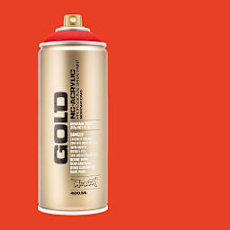 Montana Gold Acrylic Fluorescent Spray Paint - Fire Red, 400 ml (Spray can with color swatch)