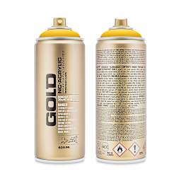 Montana Gold Acrylic Professional Spray Paint - Shock Yellow, 400 ml (Front and back of spray can)