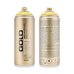 Montana Gold Acrylic Professional Spray Paint - Easter Yellow, 400 ml (Front and back of spray can)