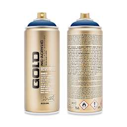 Montana Gold Acrylic Professional Spray Paint - Ultramarine, 400 ml (Front and back of spray can)